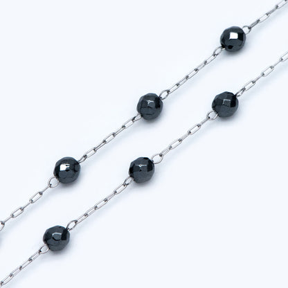 Stainless Steel Rondelle Hematite Beads Chain, 3.2mm Beads, Silver tone DIY Chain Wholesale (#LK-380-5)/ 1 Meter=3.3 ft