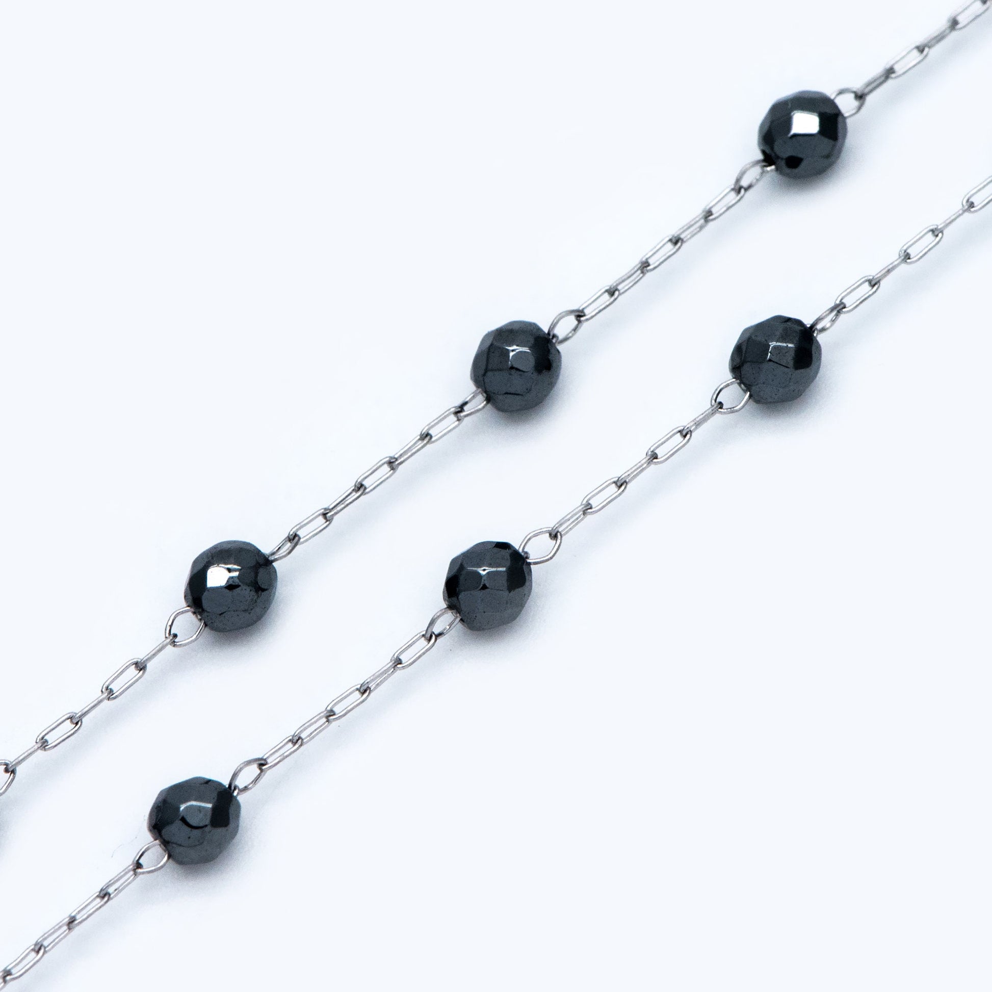 Stainless Steel Rondelle Hematite Beads Chain, 3.2mm Beads, Silver tone DIY Chain Wholesale (#LK-380-5)/ 1 Meter=3.3 ft