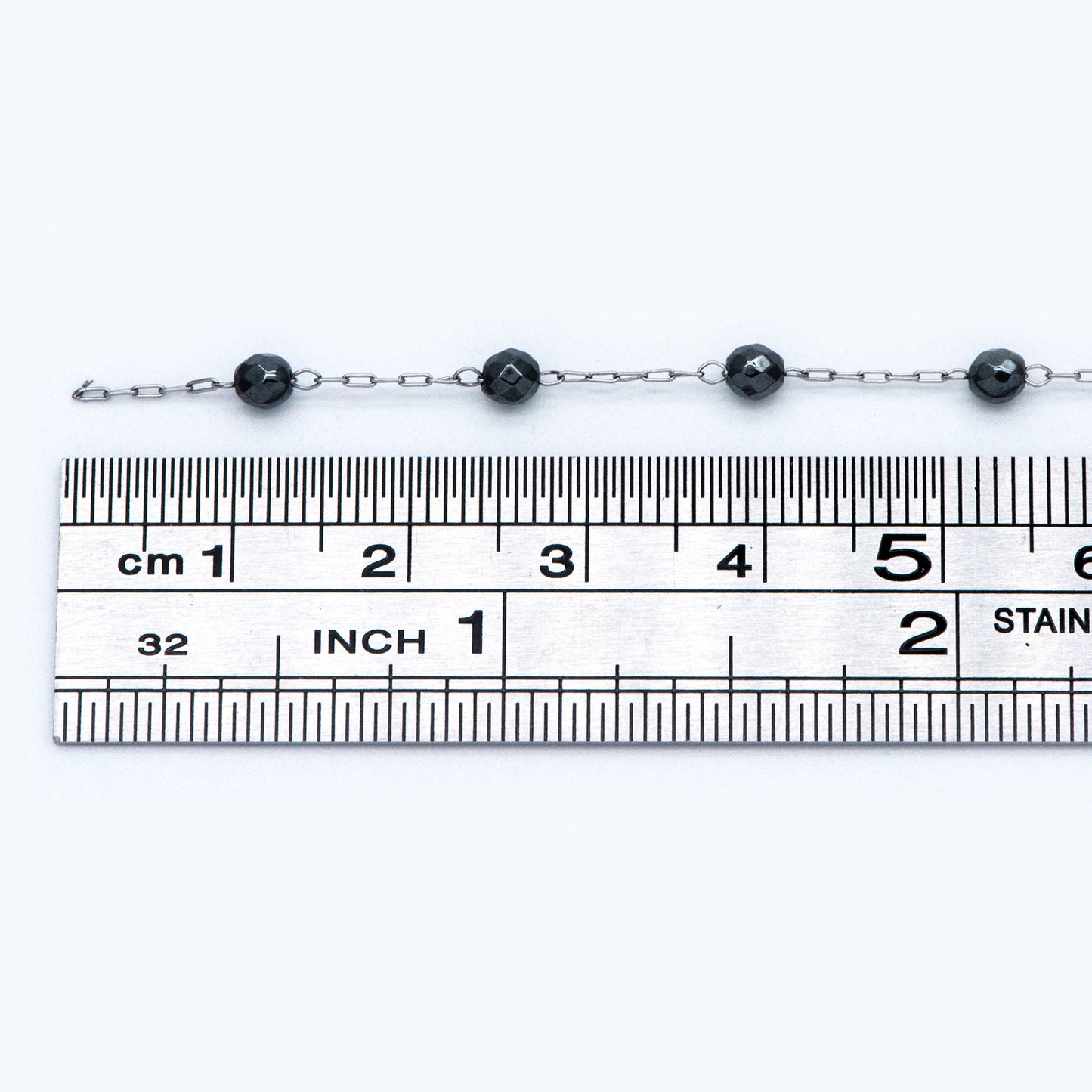 Stainless Steel Rondelle Hematite Beads Chain, 3.2mm Beads, Silver tone DIY Chain Wholesale (#LK-380-5)/ 1 Meter=3.3 ft