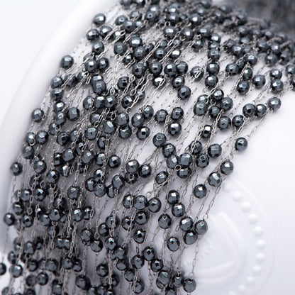 Stainless Steel Rondelle Hematite Beads Chain, 3.2mm Beads, Silver tone DIY Chain Wholesale (#LK-380-5)/ 1 Meter=3.3 ft