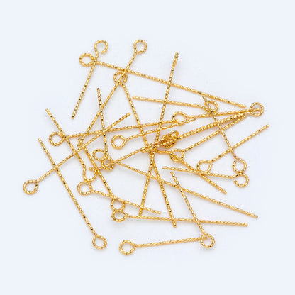 100pcs Gold/ Silver Tone Eye Pins, 20/ 30/ 40mm by 0.7mm, Gold/ Rhodium plated Brass Eyepins Wholesale (GB-1434)