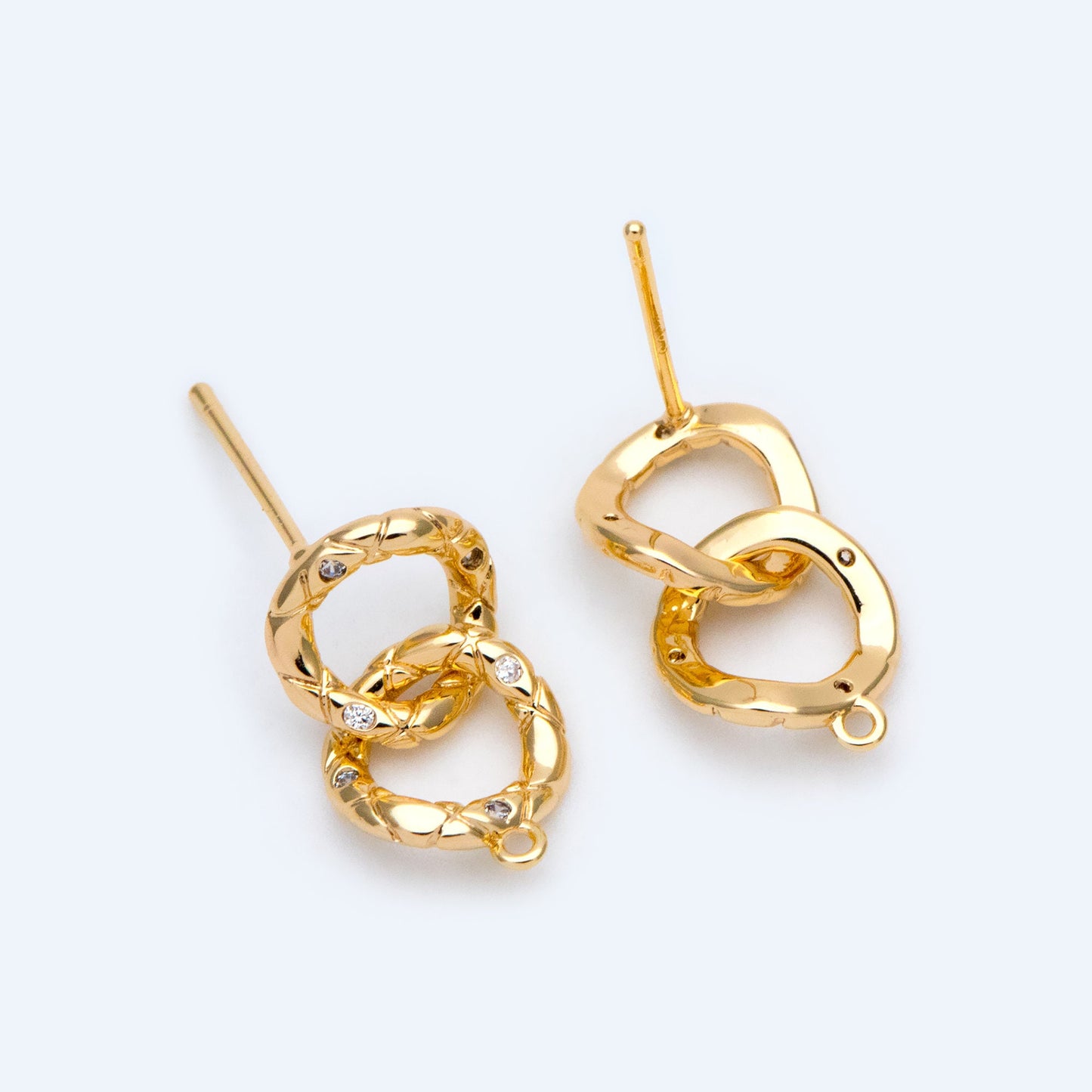 10pcs CZ pave Gold Double Circle Ear Posts, Double Hoop Studs, DIY Earring Findings (GB-1449)