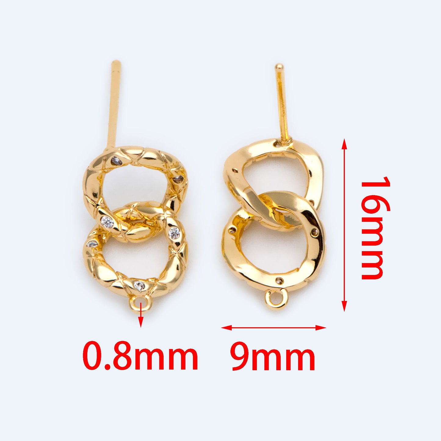 10pcs CZ pave Gold Double Circle Ear Posts, Double Hoop Studs, DIY Earring Findings (GB-1449)