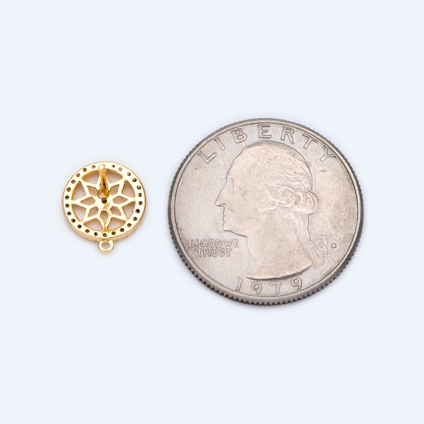 10pcs CZ Pave Flower Ear Posts 12mm, Round Filigree Stud Earrings with Loop (#GB-1450)