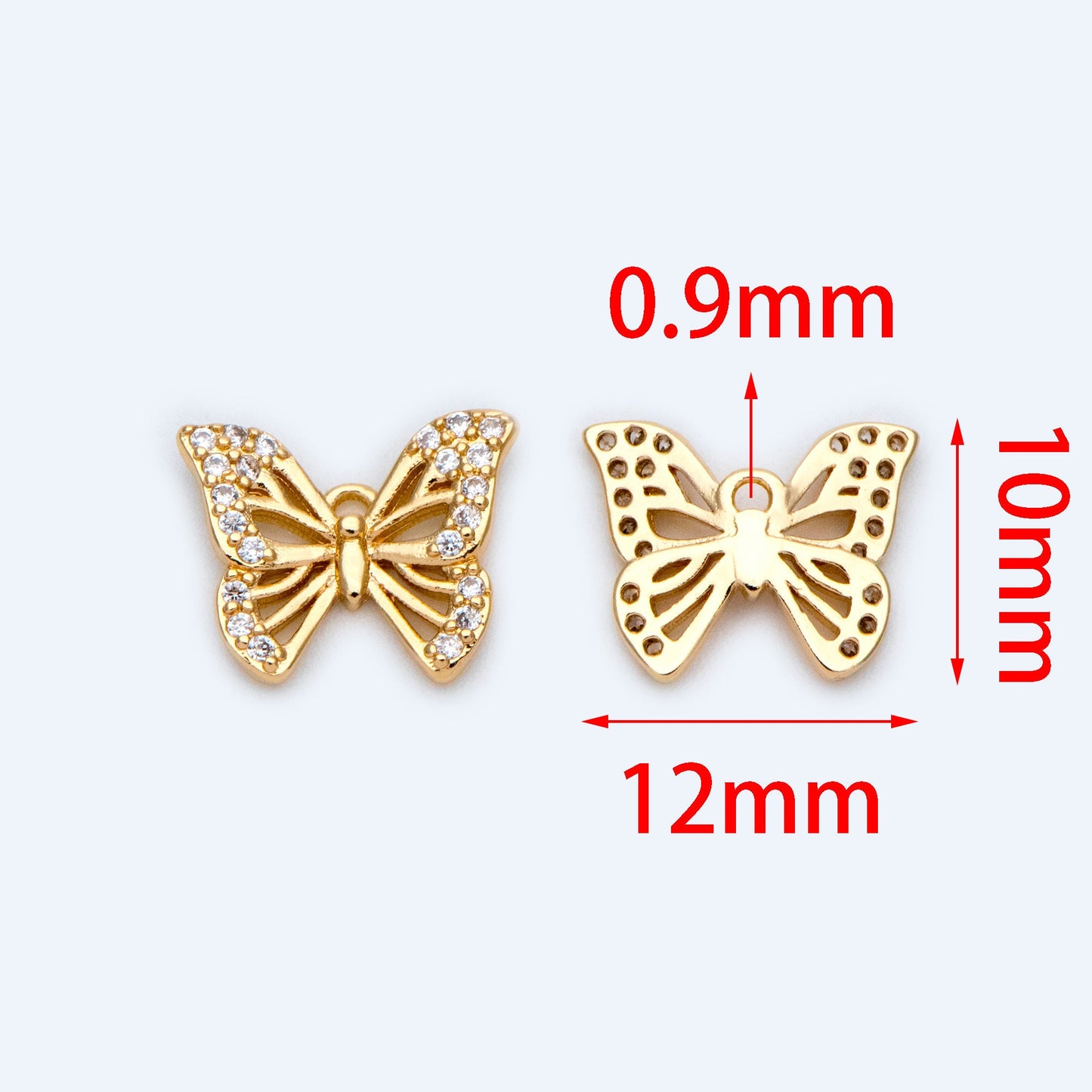 4pcs Gold plated Brass Butterfly Charms, CZ pave Butterfly Filigree Pendants 10x12mm (GB-3561-A)