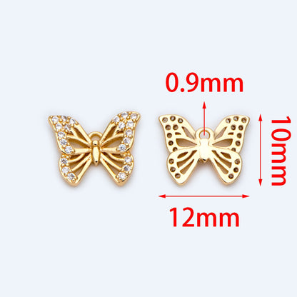 4pcs Gold plated Brass Butterfly Charms, CZ pave Butterfly Filigree Pendants 10x12mm (GB-3561-A)