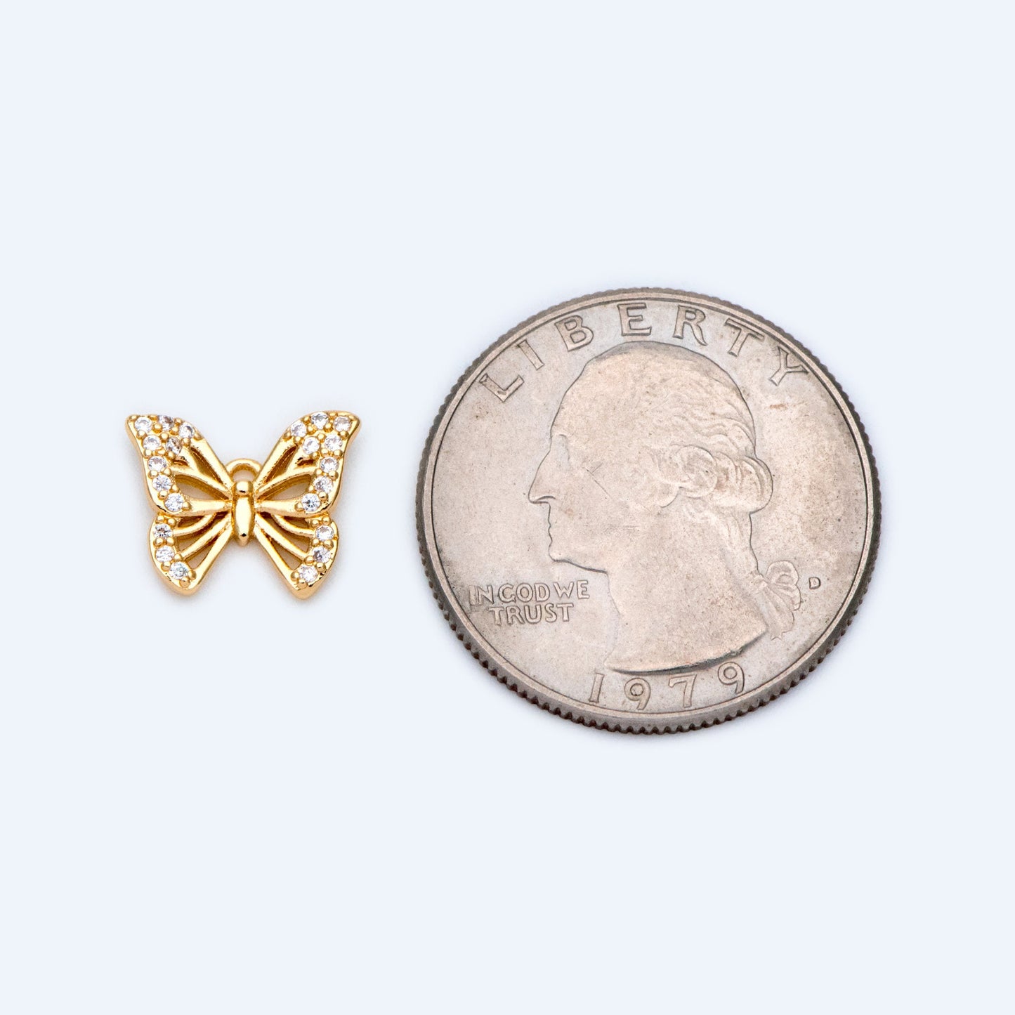 4pcs Gold plated Brass Butterfly Charms, CZ pave Butterfly Filigree Pendants 10x12mm (GB-3561-A)