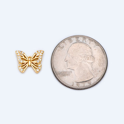 4pcs Gold plated Brass Butterfly Charms, CZ pave Butterfly Filigree Pendants 10x12mm (GB-3561-A)