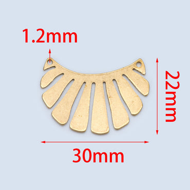 10pcs Raw Brass Leaf Charm Connectors 30x22mm, Solid Brass Fan Pendants Wholesale (RB-190)