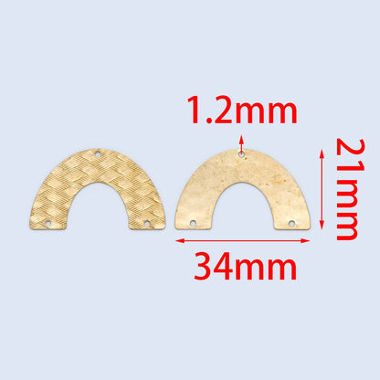 20pcs Raw Brass Fan Charm Connectors 34x21mm, Rainbow Shaped Brass Pendants Wholesale (RB-194)
