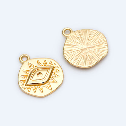4pcs Gold/ Silver Textured Evil Eye Charms 15.5x13.5mm, 18K Gold/ Rhodium plated Brass, Evil Eye Pendants (GB-4085-B)