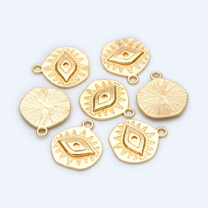 4pcs Gold/ Silver Textured Evil Eye Charms 15.5x13.5mm, 18K Gold/ Rhodium plated Brass, Evil Eye Pendants (GB-4085-B)