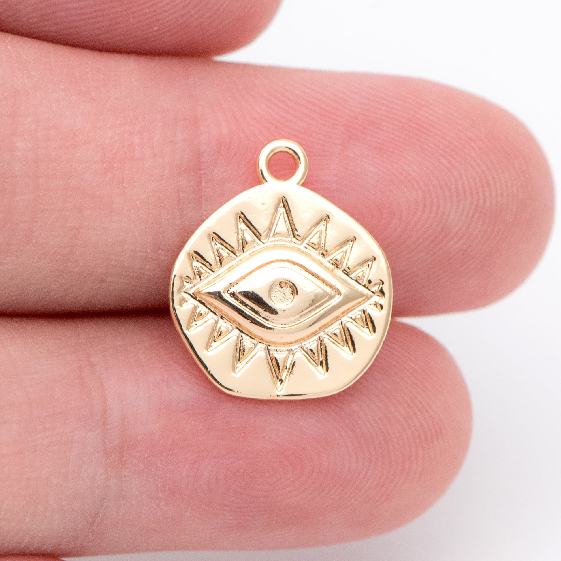 4pcs Gold/ Silver Textured Evil Eye Charms 15.5x13.5mm, 18K Gold/ Rhodium plated Brass, Evil Eye Pendants (GB-4085-B)