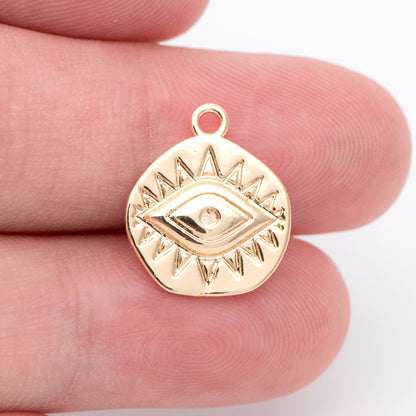 4pcs Gold/ Silver Textured Evil Eye Charms 15.5x13.5mm, 18K Gold/ Rhodium plated Brass, Evil Eye Pendants (GB-4085-B)