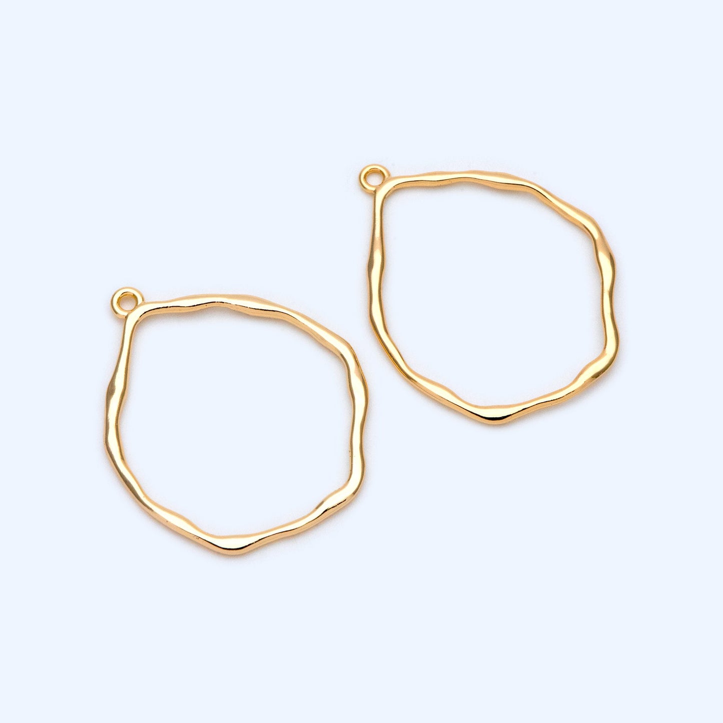 10pcs Gold Irregular Hoop Charms, 18K Gold plated Brass, Geometric Circle Pendants 37x30mm (GB-1392)