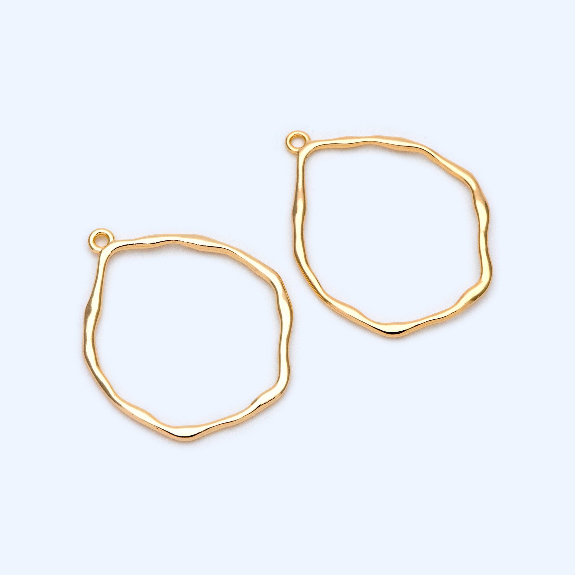 10pcs Gold Irregular Hoop Charms, 18K Gold plated Brass, Geometric Circle Pendants 37x30mm (GB-1392)