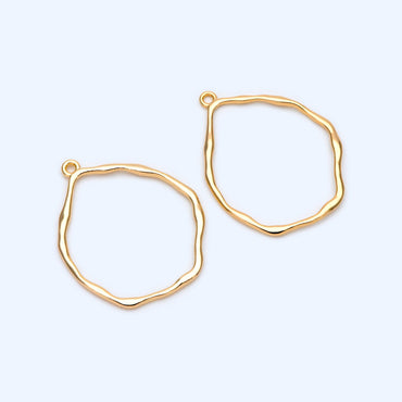 10pcs Gold Irregular Hoop Charms, 18K Gold plated Brass, Geometric Circle Pendants 37x30mm (GB-1392)
