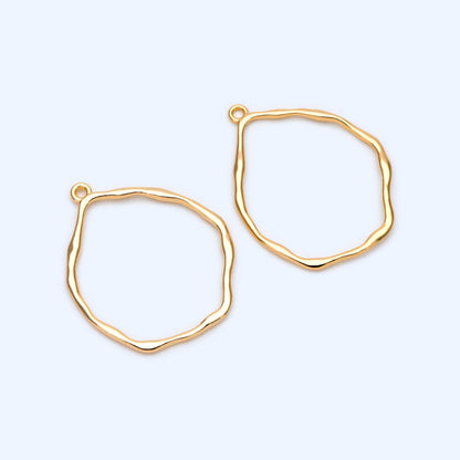 10pcs Gold Irregular Hoop Charms, 18K Gold plated Brass, Geometric Circle Pendants 37x30mm (GB-1392)