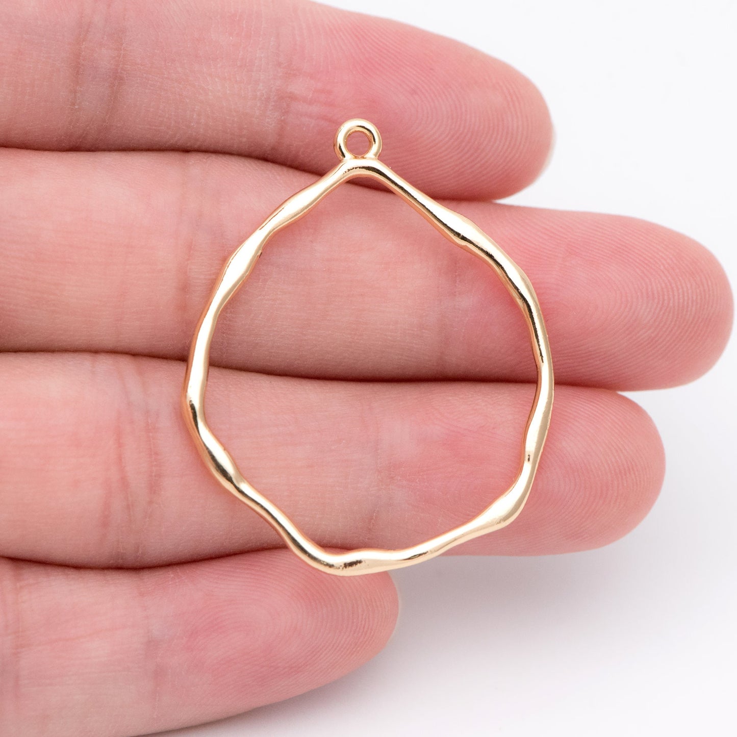 10pcs Gold Irregular Hoop Charms, 18K Gold plated Brass, Geometric Circle Pendants 37x30mm (GB-1392)