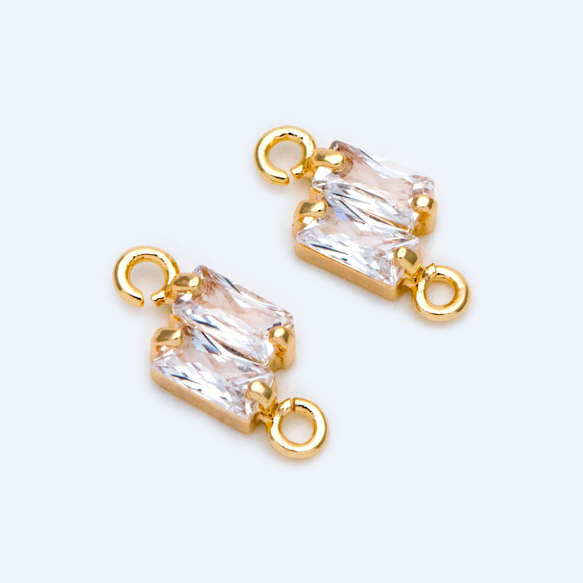 10pcs CZ pave Gold Rhombus Charms 12x5mm, 18K Gold plated Brass, Geometric Connector Pendants (GB-2947-E)
