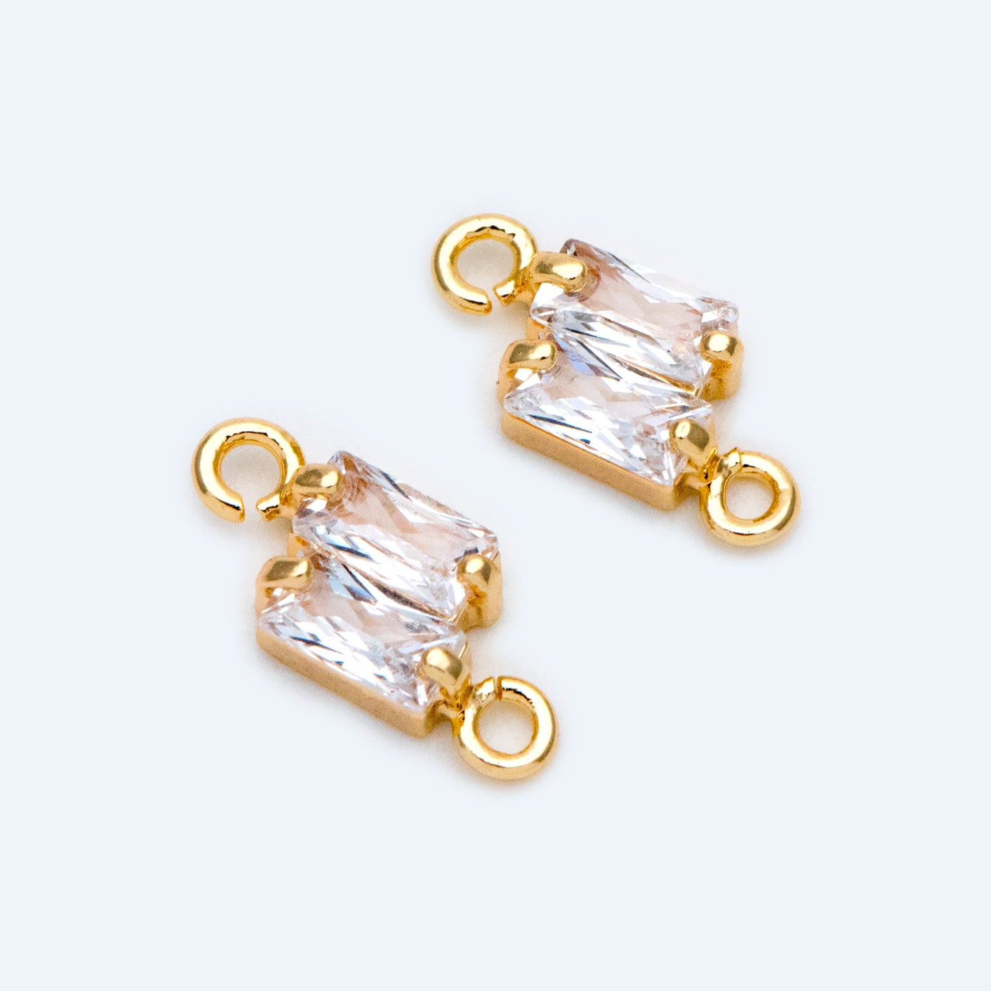 10pcs CZ pave Gold Rhombus Charms 12x5mm, 18K Gold plated Brass, Geometric Connector Pendants (GB-2947-E)
