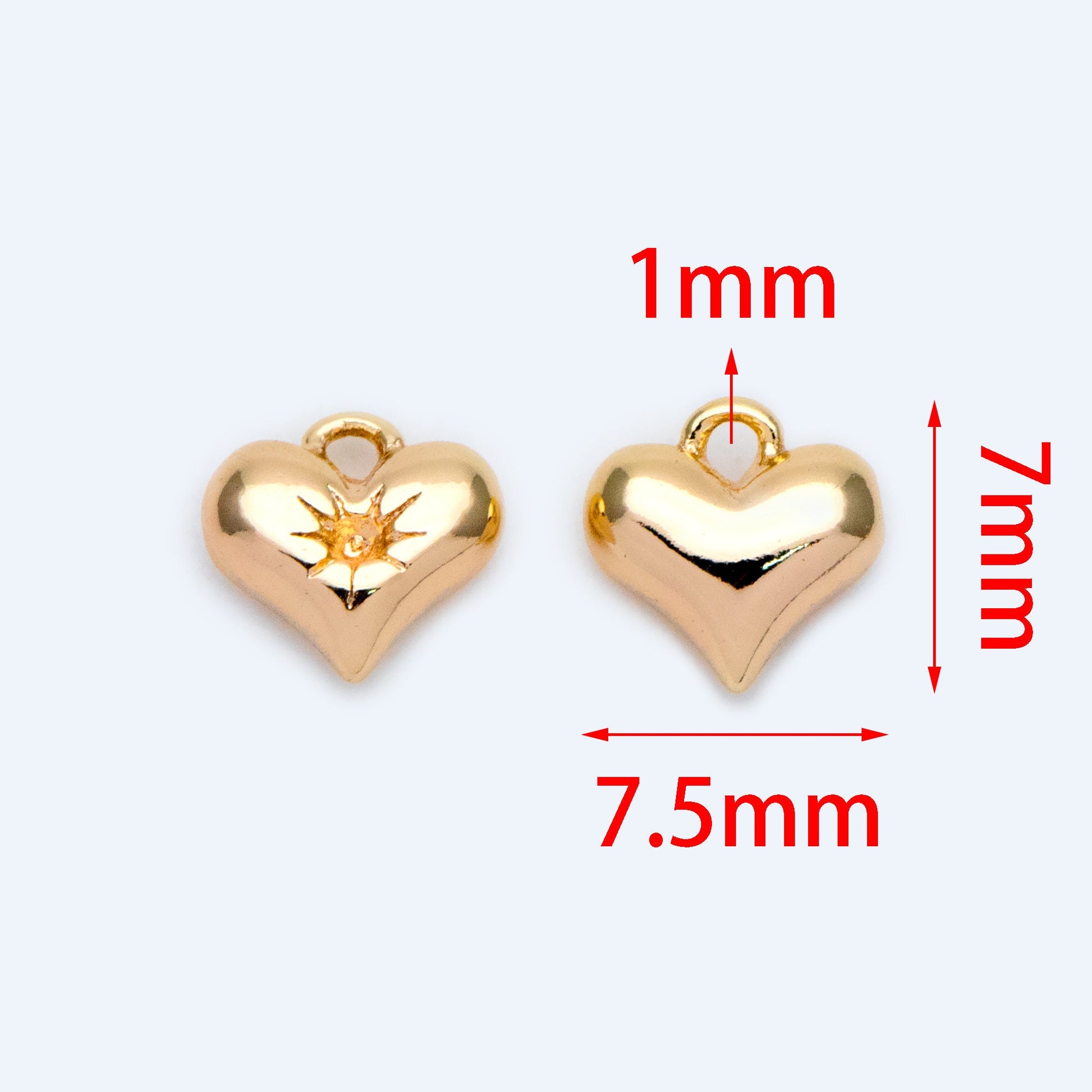 4pcs Gold Heart Charm 7.5x7mm, 18K Gold plated Brass, Jewelry Supply (GB-2782-B)