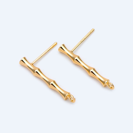 10pcs Gold/ Silver Tone Bar Ear Studs 24mm, Gold plated Brass Stick Earrings (#GB-1460)