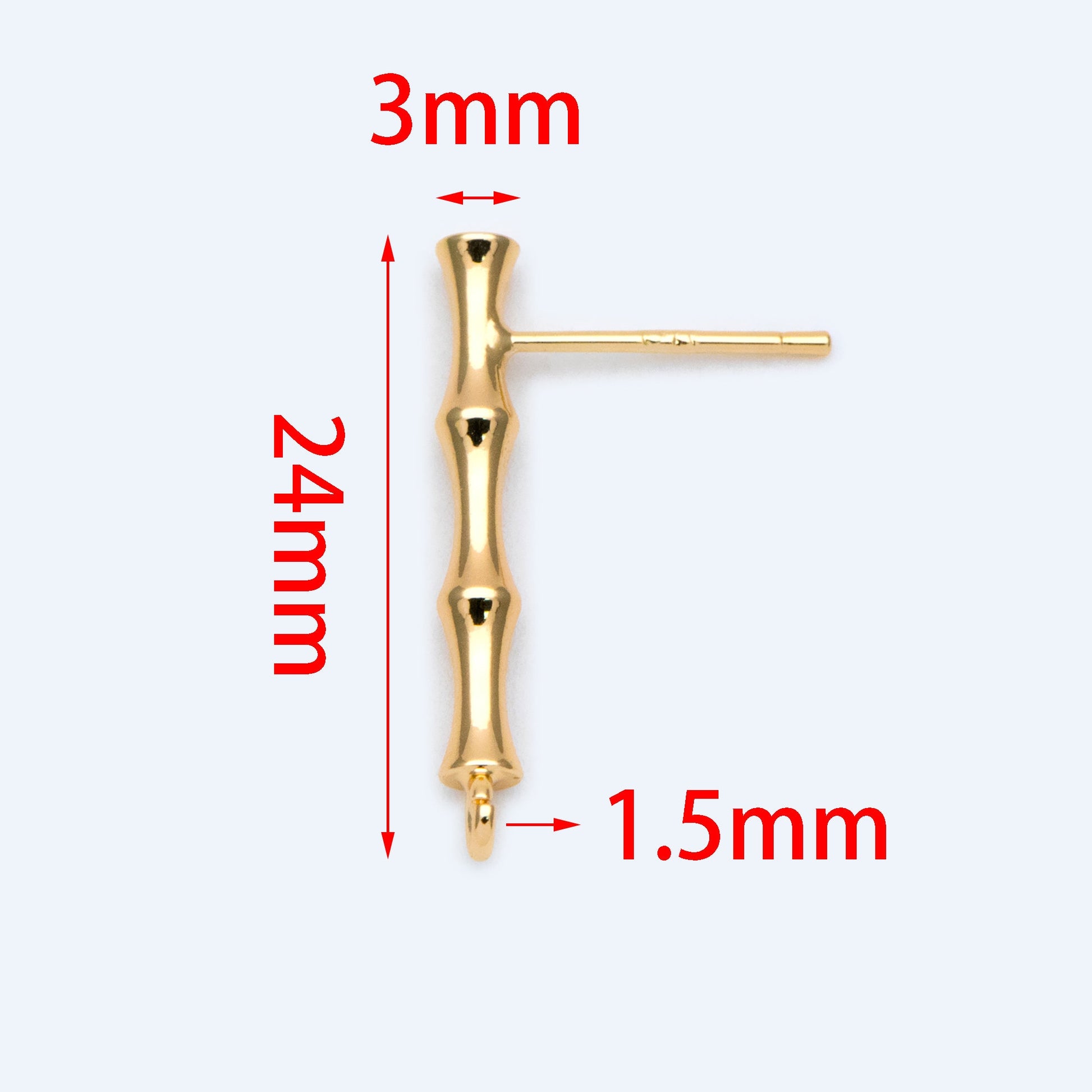 10pcs Gold/ Silver Tone Bar Ear Studs 24mm, Gold plated Brass Stick Earrings (#GB-1460)