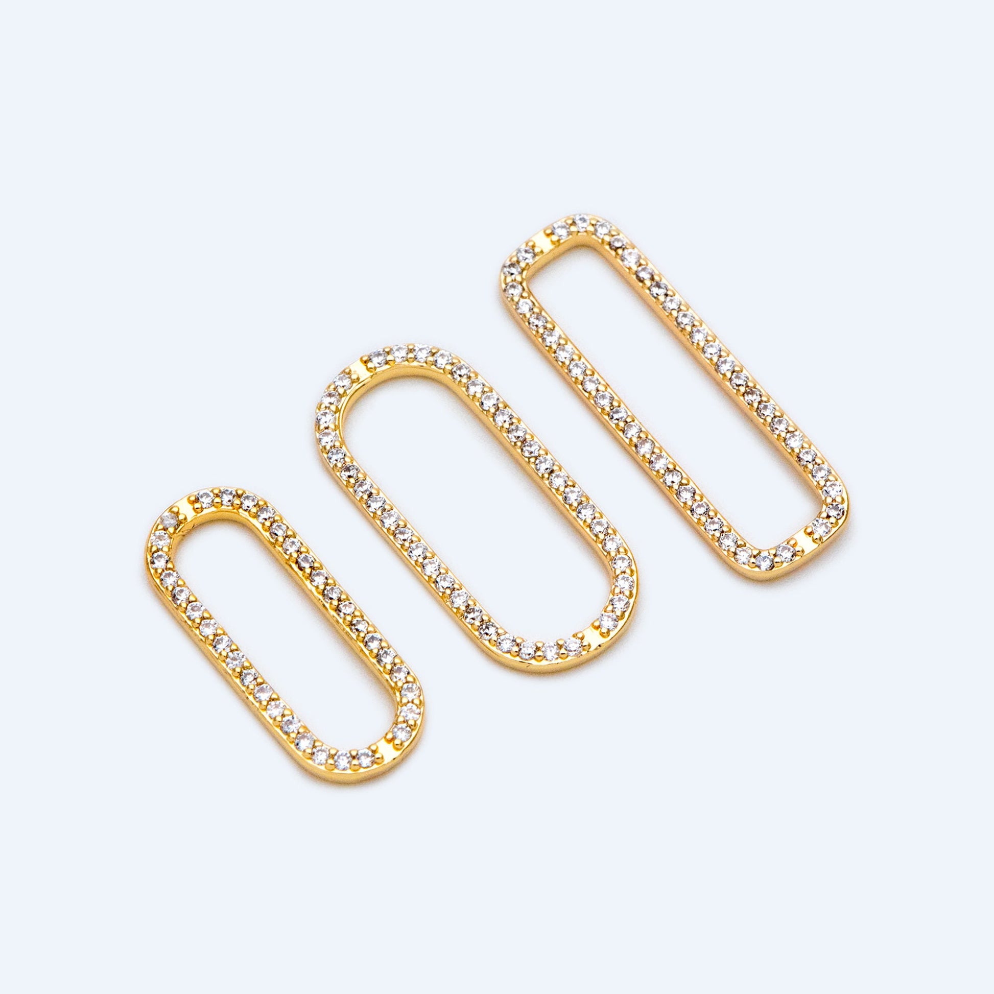 4pcs CZ Pave Gold/ Silver Tone Oval Link Charms, Brass Long Oval Hoops, Geometric Hoop Circle Connector Pendants (GB-1496)