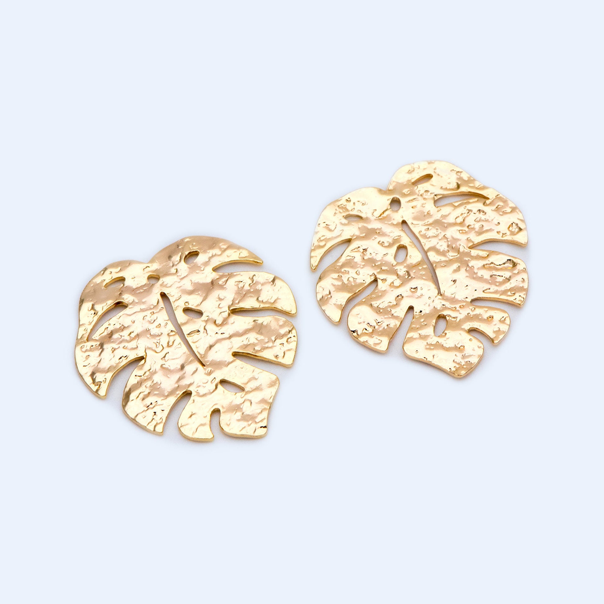 10pcs Gold plated Brass Textured Monstera Leaf Charm, 30mm, Hammered Palm Tree Leaves Pendants (GB-1422-J)