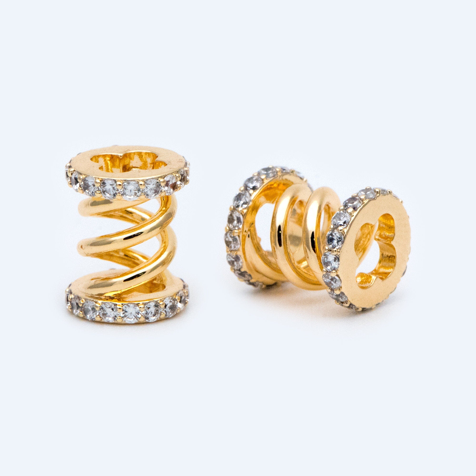 4pcs CZ Pave Tubular Charms: Gold/ Rhodium Plated Brass Pendants (GB-1412-1)