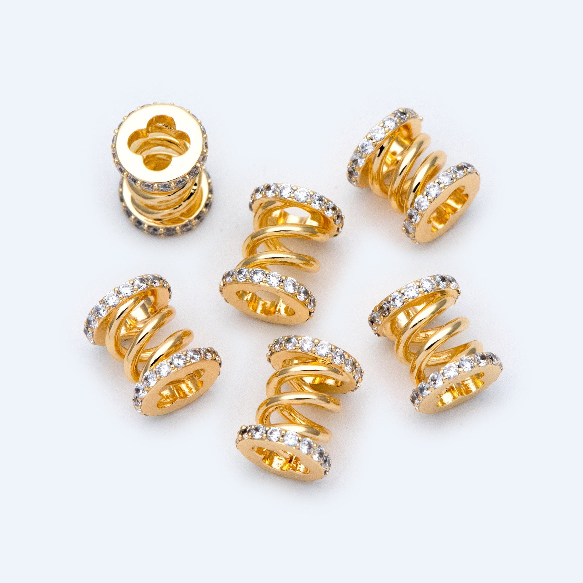 4pcs CZ Pave Tubular Charms: Gold/ Rhodium Plated Brass Pendants (GB-1412-1)