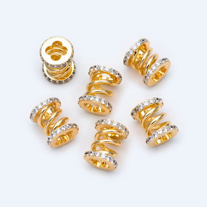 4pcs CZ Pave Tubular Charms: Gold/ Rhodium Plated Brass Pendants (GB-1412-1)