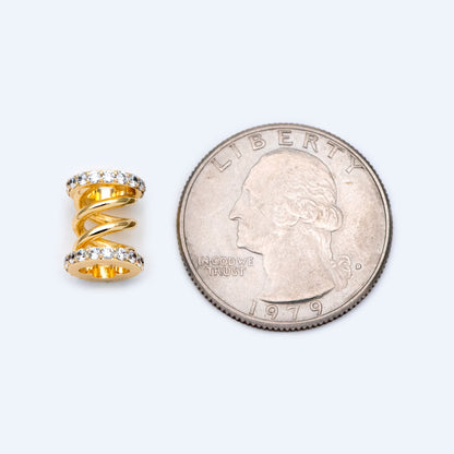 4pcs CZ Pave Tubular Charms: Gold/ Rhodium Plated Brass Pendants (GB-1412-1)