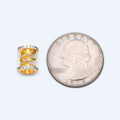 4pcs CZ Pave Tubular Charms: Gold/ Rhodium Plated Brass Pendants (GB-1412-1)