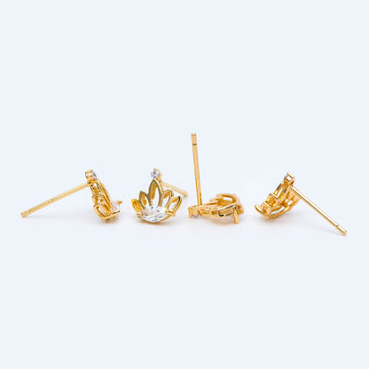 10pcs CZ Pave Gold Crown Earrings 8mm, Dainty Flower Stud Earrings (#GB-1453)