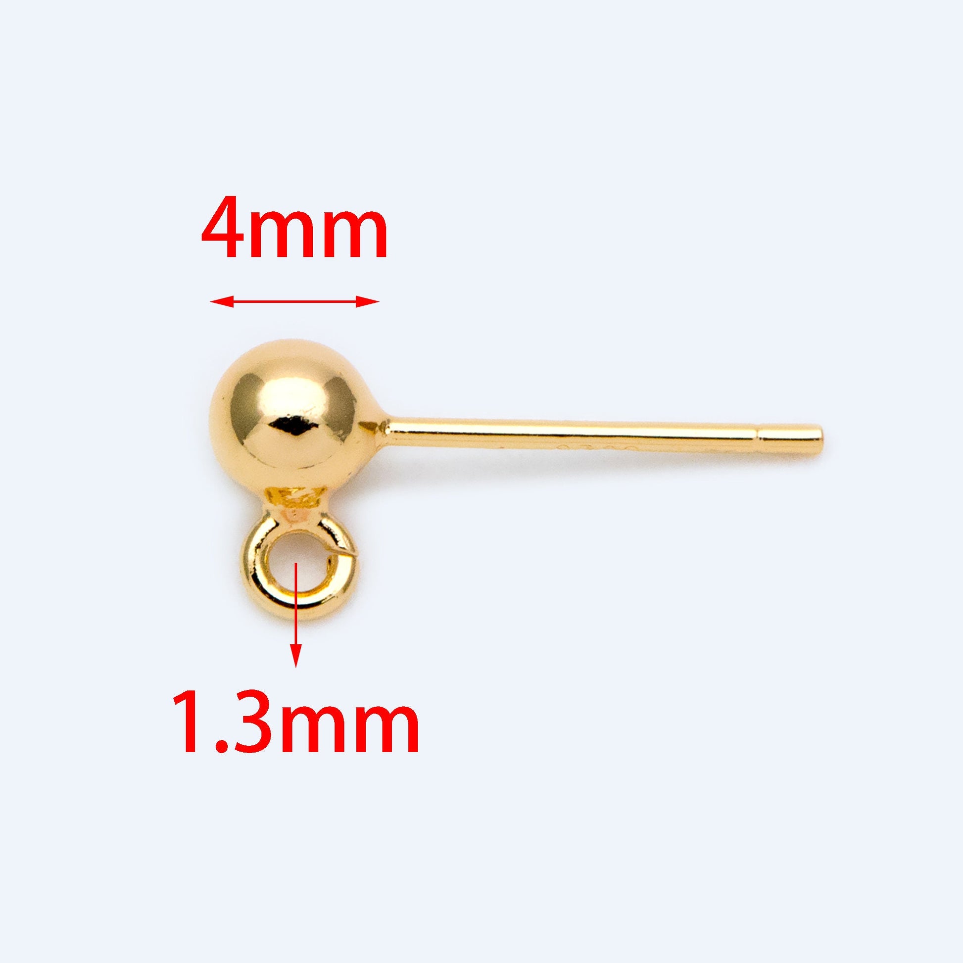 20pcs Gold/ Silver Tone Ball Stud Earring with .925 Pin, Gold/ Rhodium plated Brass Ear Posts, 4 Ball Size (GB-1481)