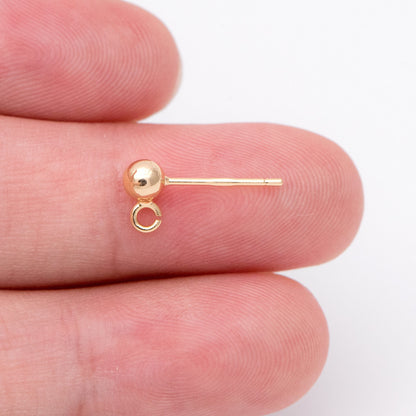 20pcs Gold/ Silver Tone Ball Stud Earring with .925 Pin, Gold/ Rhodium plated Brass Ear Posts, 4 Ball Size (GB-1481)