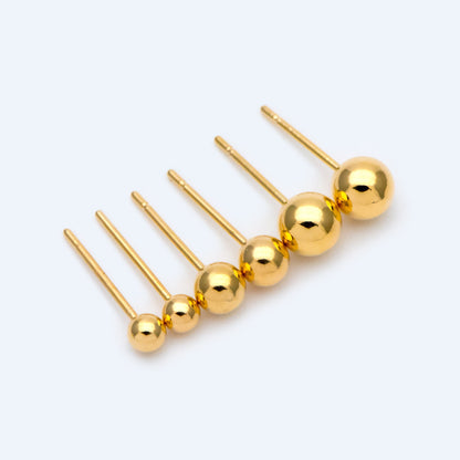 20pcs Gold/ Silver tone Ball Stud Earrings 3/ 4/ 5mm, Gold/ Rhodium plated Brass Simlpe Earring (GB-1479)