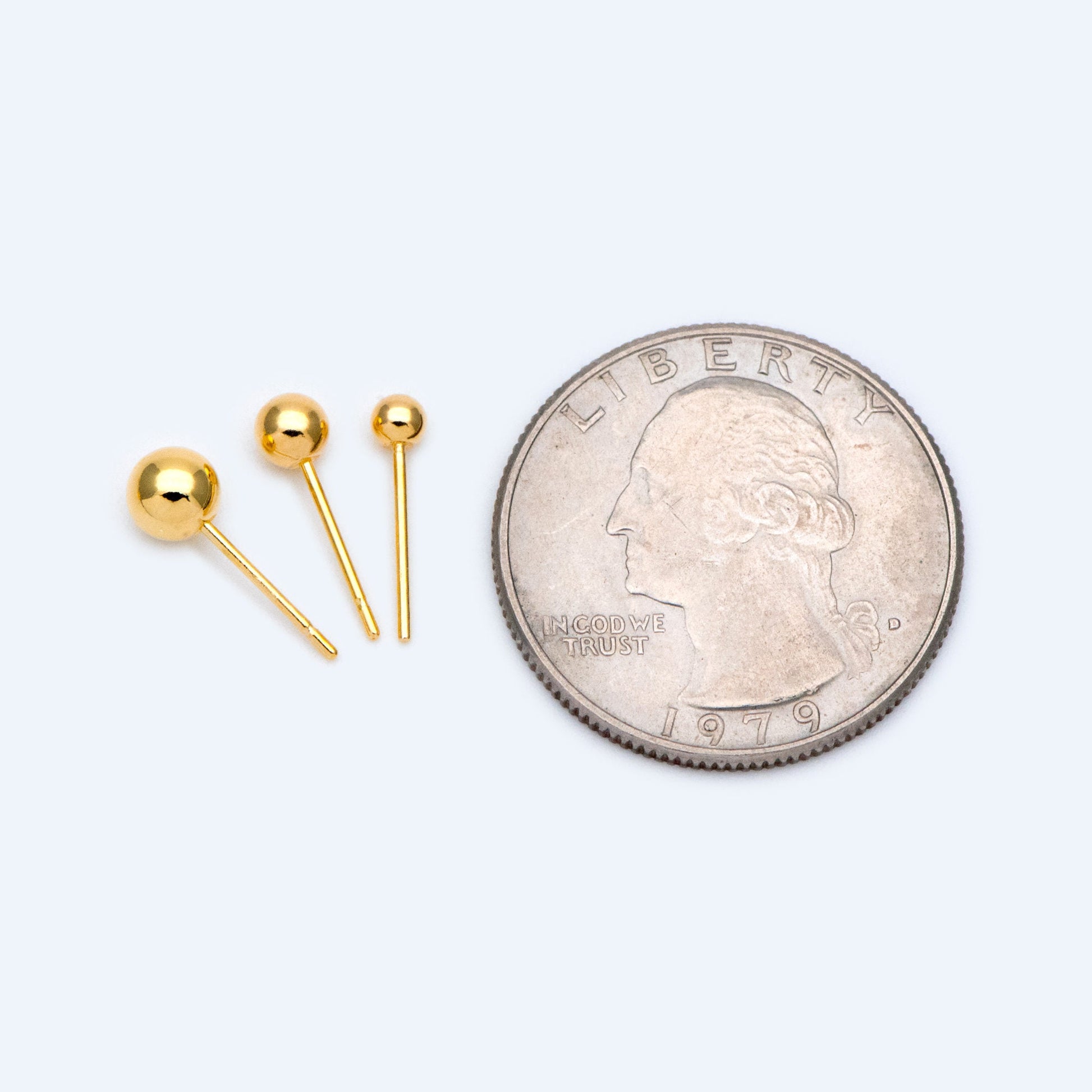 20pcs Gold/ Silver tone Ball Stud Earrings 3/ 4/ 5mm, Gold/ Rhodium plated Brass Simlpe Earring (GB-1479)