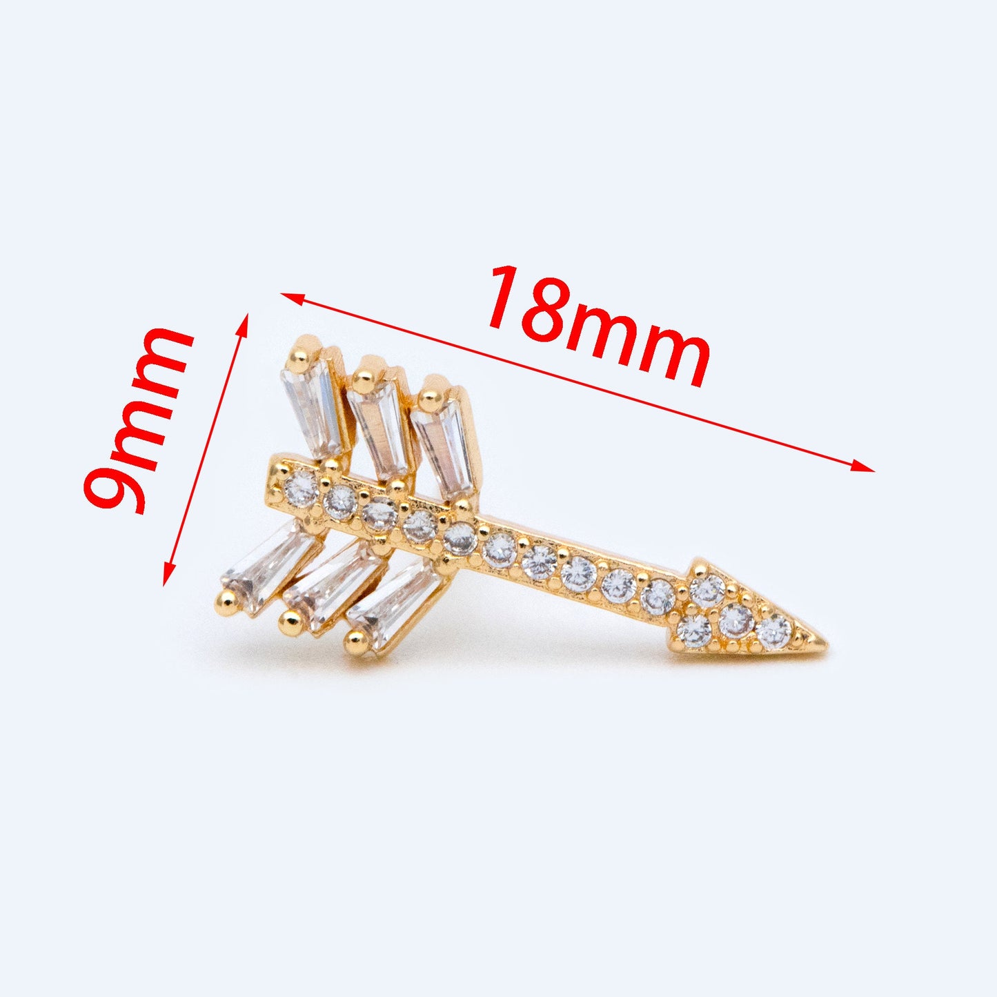 4pcs Arrows Stud Earrings, 18x9mm, CZ Pave Gold Arrows Ear Posts (#GB-1482)