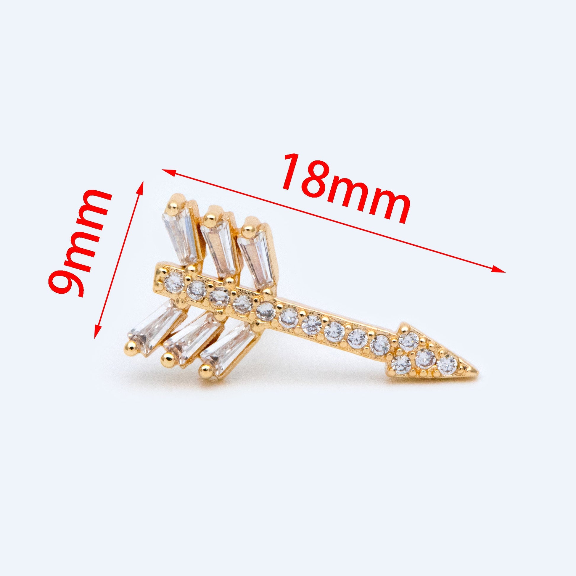 4pcs Arrows Stud Earrings, 18x9mm, CZ Pave Gold Arrows Ear Posts (#GB-1482)