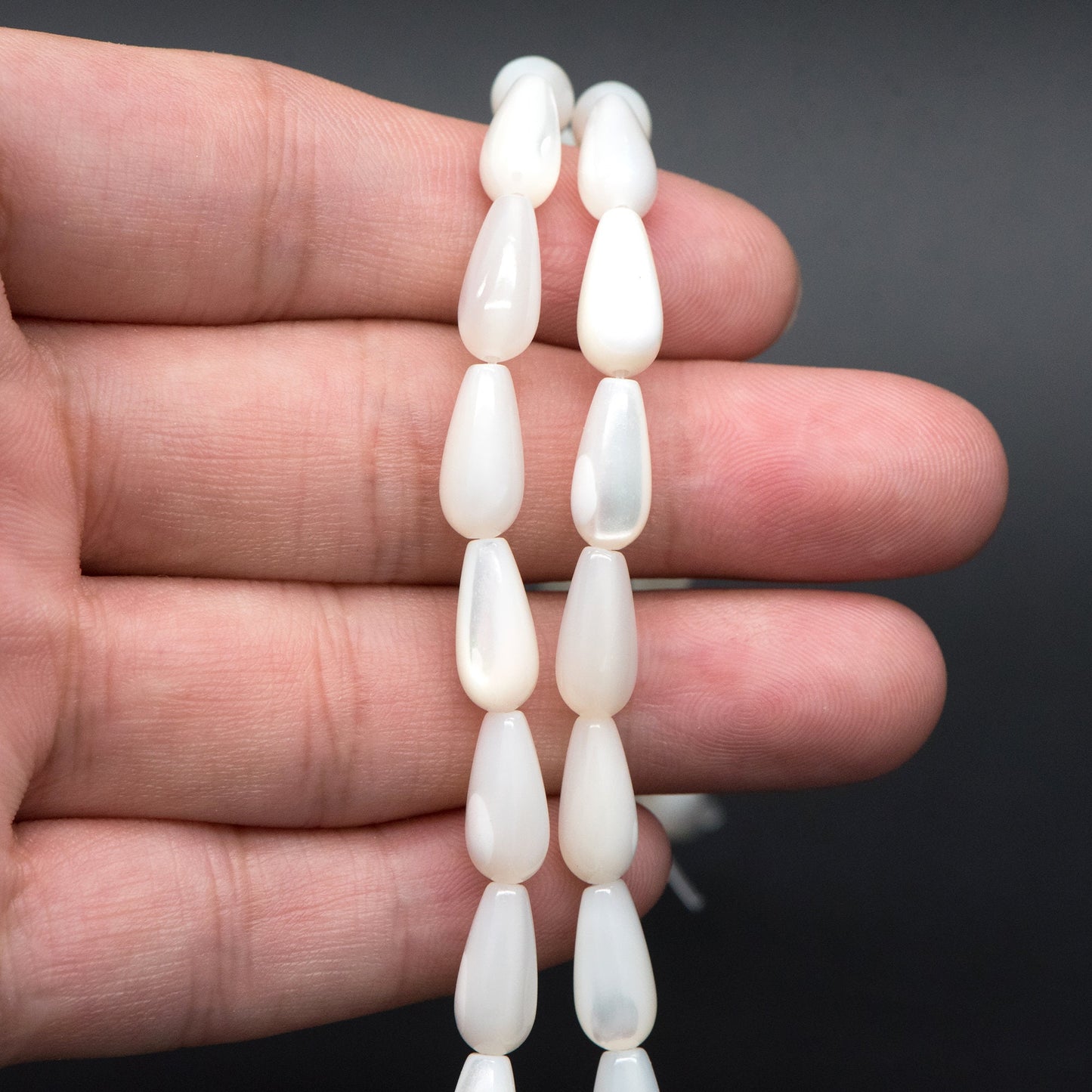 White Mother of Pearl Shell Teardrop Beads 5x12mm, Top Drilled Tube MOP beads -(#V1359) Full strand