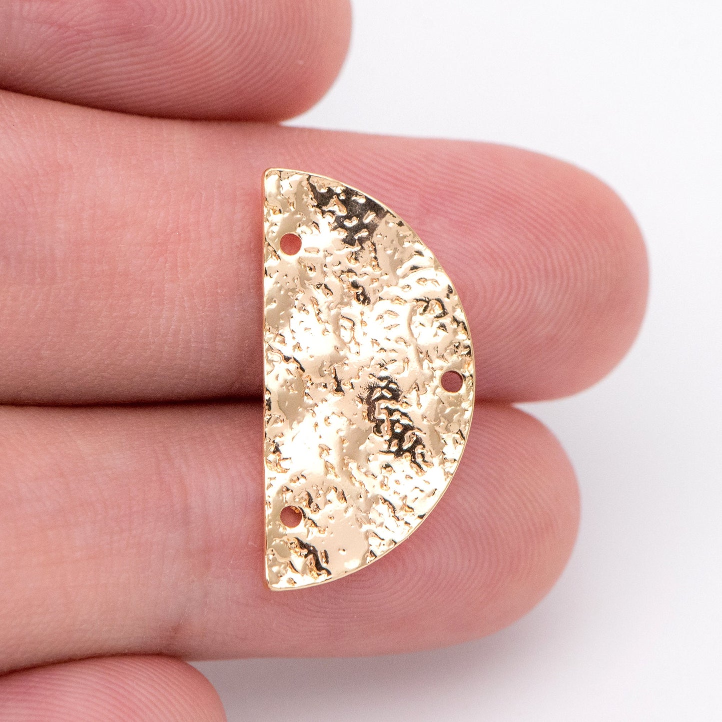 10pcs Hammered Semi Circle Charm Connectors 22.5mm, Gold Geometric Pendants with 3 Holes (GB-1422-C)