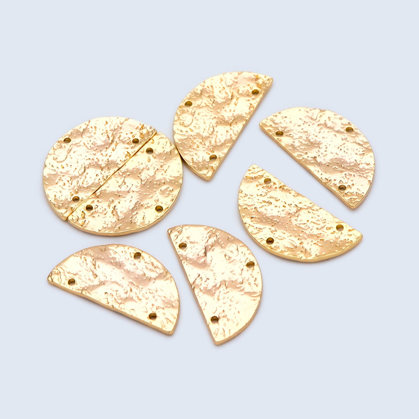 10pcs Hammered Semi Circle Charm Connectors 22.5mm, Gold Geometric Pendants with 3 Holes (GB-1422-C)