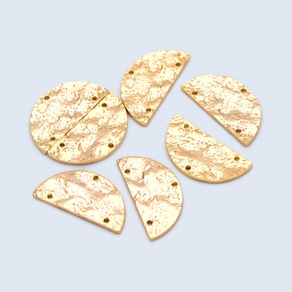 10pcs Hammered Semi Circle Charm Connectors 22.5mm, Gold Geometric Pendants with 3 Holes (GB-1422-C)