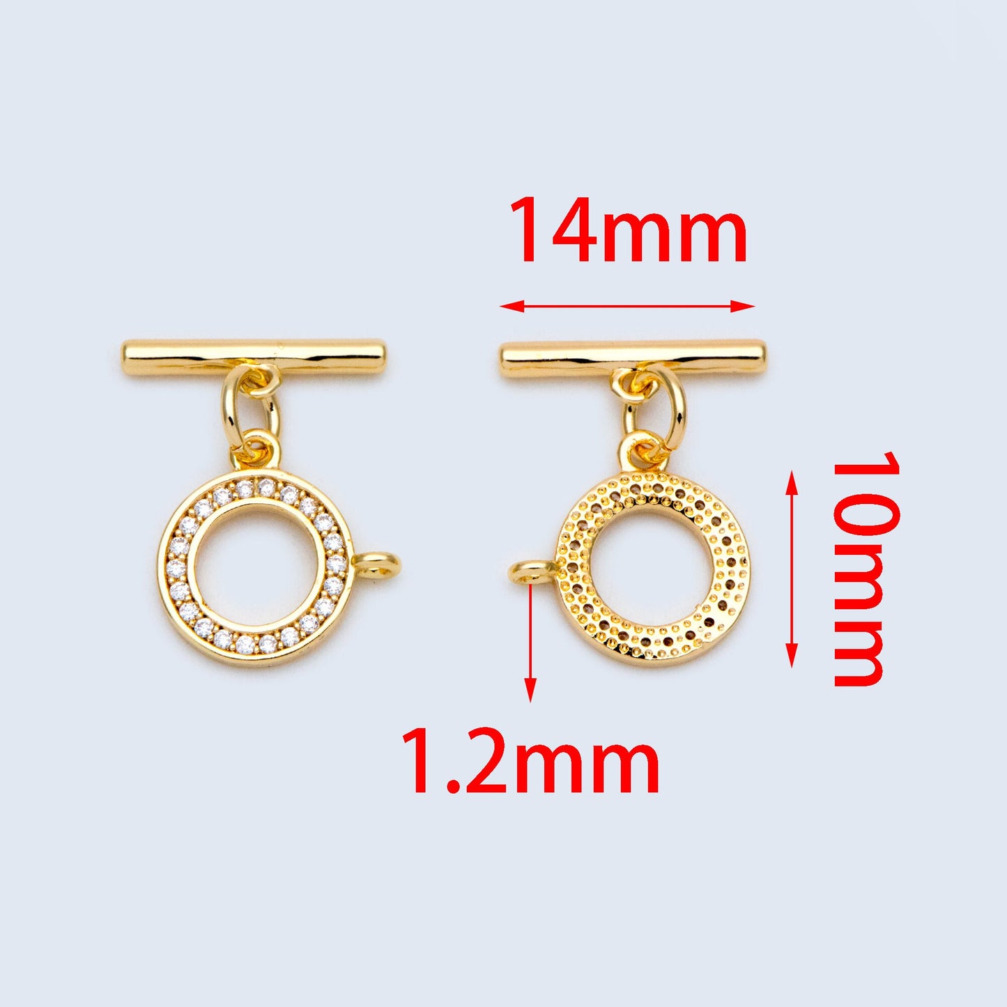 4 sets CZ Pave Gold Toggle Clasp With Loop, Real Gold plated Brass, Easy Close Clasp 10mm Smooth Round (GB-3544-H)