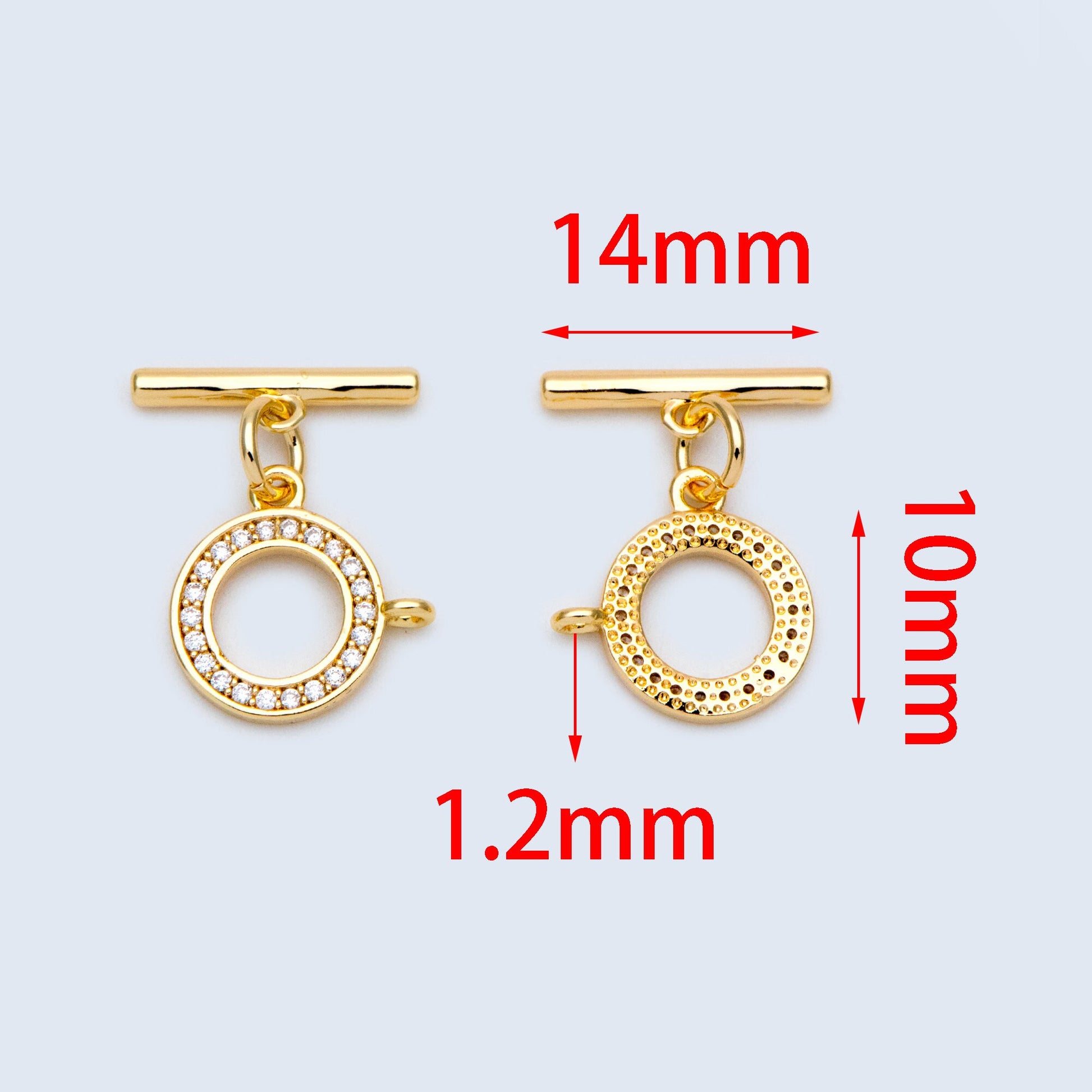 4 sets CZ Pave Gold Toggle Clasp With Loop, Real Gold plated Brass, Easy Close Clasp 10mm Smooth Round (GB-3544-H)