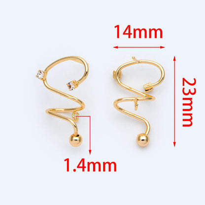 4pcs Spiral Earring with Loop, 18K Gold plated Brass, Spin In Earrings, Wire Earrings (#GB-1419)
