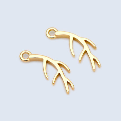 10pcs Gold Branch Charms 13.5mm, 18K Gold plated Brass Branch Pendants (GB-1421)